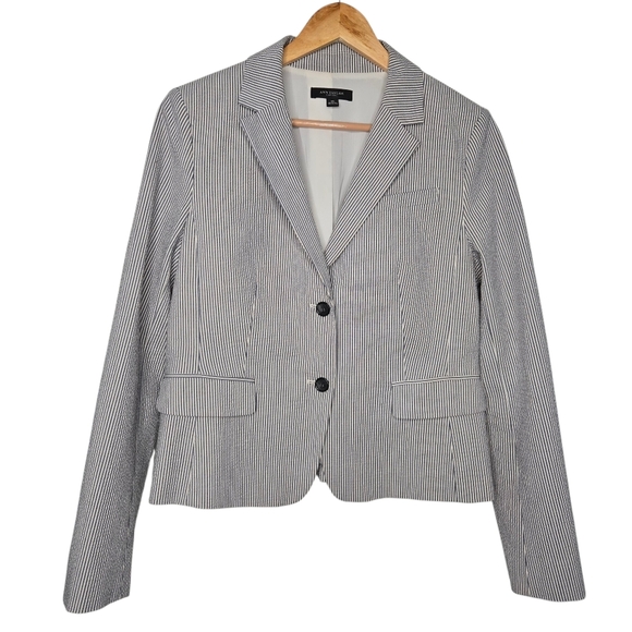 Ann Taylor Womens Striped Cotton Stretch Single Breasted Preppy Blazer Size 10 - Picture 1 of 10